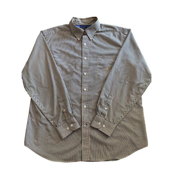 Nautica Men's Top Button Up Long Sleeve Shirt Yellow Blue Striped Pocket XL - Picture 9 of 11